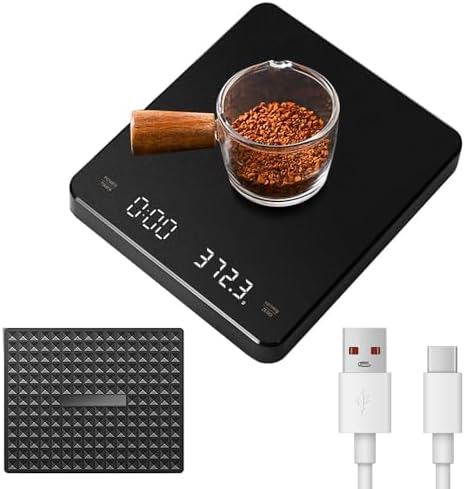 Mini Rechargeable Digital Coffee Scale with Timer, 3Kg/0.1g High Precision Sensor, Waterproof & Heat Resistant 135°C, with Silicone Mat, Ideal for Espresso, Kitchen, and Baking Lovers by FIREBULL