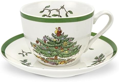 Spode Christmas Tree Teacups & Saucers, Set of 4 by Spode