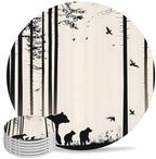 Coasters for Drinks Set of 6 Abstract Forest Walking Bear Bird Silhouette Natural Scenery Ceramic Cup Mat, Absorbent Ceramic Stone Coasters with Cork Base for Coffee Cups Table Home Decor 4 Inch by Daleng