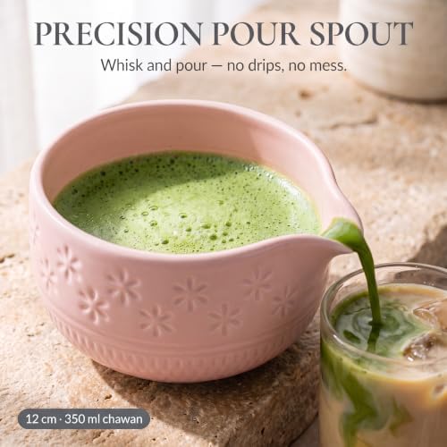 7-Piece Matcha Whisk Set – Ceramic Matcha Bowl with Spout, Bamboo Whisk & Holder, Scoop, Sifter, Tea Towel – Japanese Tea Set & Matcha Starter Kit Gift Box (Pink) - Image 5