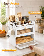 Bread Box for Kitchen Countertop, 2-Tier Bamboo Storage with Raised Shelf - Image 3