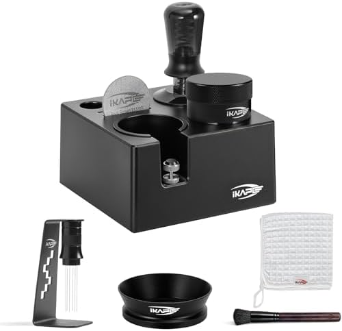 IKAPE 8-IN-1 51MM Espresso Tool Set, Coffee Tamper & Distributor Kit with Magnetic Funnel, Puck Screen, Tamper Station, WDT Tool, Cleaning Brush & Towel for Home Barista by IKAPE