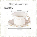 Tea Cups and Saucers Set of 2, 6.4oz Stackable Porcelain Coffee Cup, YFH16 - Image 2