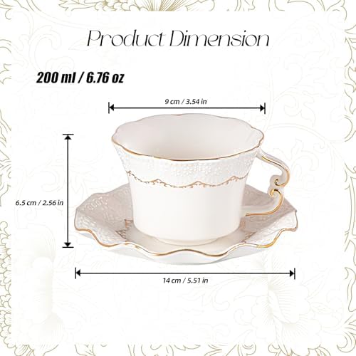 Tea Cups and Saucers Set of 2, 6.4oz Stackable Porcelain Coffee Cup, YFH16 - Image 2