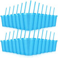 24 Pcs Plastic Tumblers with Lids and Straws, Reusable Cups with Lids Plastic Colorful Cups for Party Birthday, Iced Coffee Cup Travel Mug Cold Drink Tumblers Bulk (16 oz, Blue) by LEIFEOSH