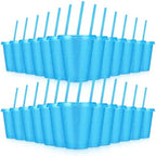 24 Pcs Plastic Tumblers with Lids and Straws, Reusable Cups with Lids Plastic Colorful Cups for Party Birthday, Iced Coffee Cup Travel Mug Cold Drink Tumblers Bulk (16 oz, Blue) by LEIFEOSH