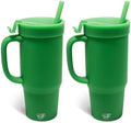 Silipint 32oz Silicone Humbler Tumbler with Handle, Flip Lid and Straw – BPA-Free, Non-Toxic, Unbreakable, Microwave, Dishwasher Safe – Perfect for Tea, Cold Water, Classic Green - Pack of 2 by Silipint