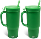 Silipint 32oz Silicone Humbler Tumbler with Handle, Flip Lid and Straw – BPA-Free, Non-Toxic, Unbreakable, Microwave, Dishwasher Safe – Perfect for Tea, Cold Water, Classic Green - Pack of 2 by Silipint