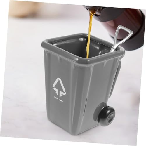 Trash Can Cup Espresso Glass Stoneware Coffee Mugs Beverage Mugs Drinking Funny Mug Funny Coffee Cup Funny Shot Glasses Porcelain Tea Cup Ceramic Office Concentrate Gift Cup-Gray||12.5X12.5X12.5CM - Image 6
