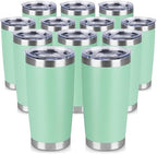 20 oz Tumbler Stainless Steel Tumblers Bulk with Lid Double Wall Insulated Coffee Tumbler Cups for Hot & Cold Drinks Powder Coated Travel Coffee Tumbler Mug Metal (Jade, 12 pack) by VQRRCKI