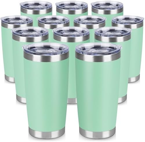 20 oz Tumbler Stainless Steel Tumblers Bulk with Lid Double Wall Insulated Coffee Tumbler Cups for Hot & Cold Drinks Powder Coated Travel Coffee Tumbler Mug Metal (Jade, 12 pack) by VQRRCKI