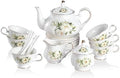 Sweejar Porcelain Tea Set Vintage Floral, British Relief Gold Rim Teapot Cup and Saucer Sets, 22-Piece Tea Sets for Adults, with Teapot, Sugar Bowl, Milk Jug, Spoons, Cup and Saucer (Camellia) by Sweejarco1949