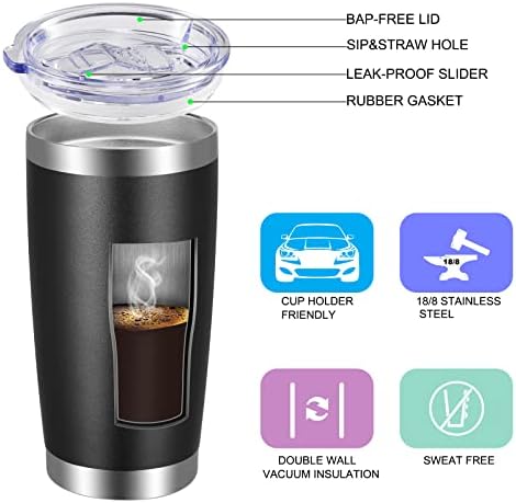 VEGOND 20oz Tumbler with Lid and Straw Stainless Steel Tumbler Cup Bulk Vacuum Insulated Double Wall Travel Coffee Mug Powder Coated Coffee Cup, Black, 6 Pack - Image 2
