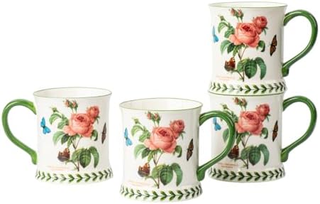 Pastoral Coffee Mug Set of 4-15.2 Oz Large Capacity Porcelain In-Glaze Cups for Tea, Latte, Cocoa - Dishwasher & Microwave Safe, Great Housewarming Gift-Pink Rose by ONECCI