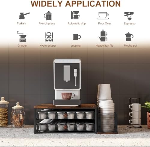 TQVAI K Cup Holder - 60 Capsule Capacity 2 Tier Sliding Pods Storage Drawer with Disposable Cups & Lids Holder, Coffee Bar Station Organizer for Countertop, Black - Image 5
