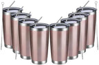 MEWAY 20oz Tumbler 8 Pack Double Wall Vacuum Insulated Travel Mug Bulk, Stainless Steel Tumblers with Lid and Straw, Durable Powder Coated Coffee Cups for Cold & Hot Drinks (Rose Gold, 8) by MEWAY
