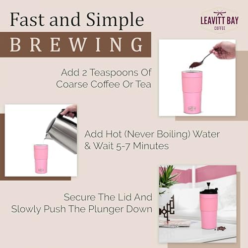 Pink Portable French Press Travel Mug & Coffee Maker - Image 3