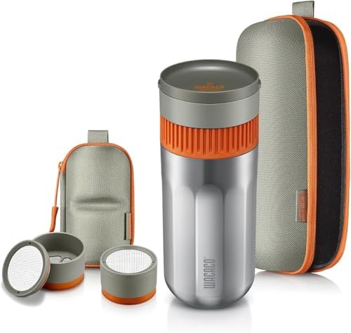 WACACO Pipamoka Starter Bundle: Portable Coffee Maker, Protective Case & 2 Extra Filter Baskets | All-in-One Vacuum Pressure Travel Brewer, Stainless Steel Mug (10 fl oz) by WACACO