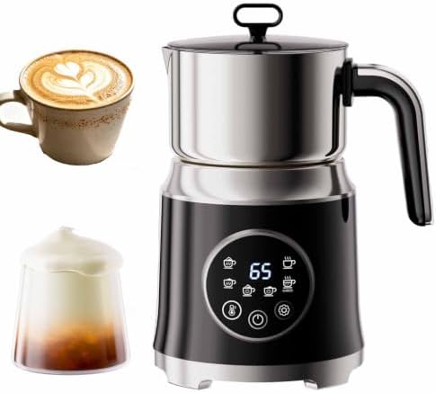 Electric Milk Frother, 1.2l Hot and Cold Milk Frother with Detachable Jug & Touch Screen, Stainless Steel, Variable Temp and Froth Thickness, Automatic Power-Off, for Lattes, Macchiato by Unknown