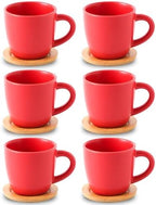 HASENSE Cappuccino Cups with Bamboo Saucers Set of 6, 8 OZ Ceramic Espresso Cups with Handle for Double Shot, Latte, Mocha, Stackable Coffee Cups for Cafes, Home and Office, Red by Hasense