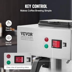 VEVOR 12 Cups Commercial Drip Coffee Maker, Coffee Maker Machine with 3 Glass Carafes and 3 Warmer Plates, Stainless Steel Pour Over Coffee Brewer for Restaurant, Office, Cafe - Image 4