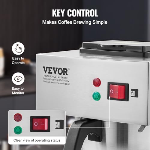 VEVOR 12 Cups Commercial Drip Coffee Maker, Coffee Maker Machine with 3 Glass Carafes and 3 Warmer Plates, Stainless Steel Pour Over Coffee Brewer for Restaurant, Office, Cafe - Image 4