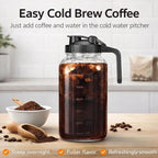 Cold Brew Coffee Maker with Stainless Steel Filter, Pour Spout Handle Lid, LeakProof Heavy Duty Glass Pitcher for Iced Coffee,Lemonade,Ice Tea & Fruit Drinks - Image 3