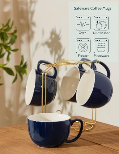 Teocera 16oz Large Coffee Mugs Set of 4 - Thick White Porcelain Cups for Cappuccino, Latte, Tea & Hot Chocolate - Dishwasher Safe Ceramic with Comfort Grip Handles（Navy - Image 2