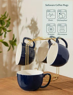 Teocera 16oz Large Coffee Mugs Set of 4 - Thick White Porcelain Cups for Cappuccino, Latte, Tea & Hot Chocolate - Dishwasher Safe Ceramic with Comfort Grip Handles（Navy - Image 2