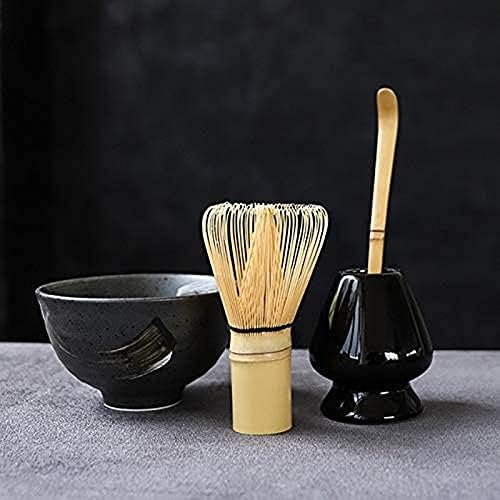 Matcha Bowl Tea Bowl Ceramic Matcha Sets Natural Bamboo Matcha Whisk Ceremic Matcha Bowl Whisk Holder Japanese Tea Sets for Tea Table Kitchen (Black) by Unknown