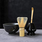 Matcha Bowl Tea Bowl Ceramic Matcha Sets Natural Bamboo Matcha Whisk Ceremic Matcha Bowl Whisk Holder Japanese Tea Sets for Tea Table Kitchen (Black) by Unknown