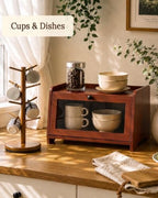 Bread Box for Kitchen Countertop With Top Shelf For Fruit,1 Tier, Brown - Image 6