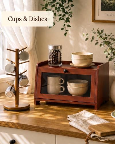 Bread Box for Kitchen Countertop With Top Shelf For Fruit,1 Tier, Brown - Image 6