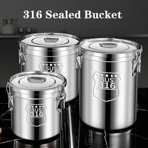 Storage Bucket with lids, Metal Bucket, 316 Stainless Steel Airtight Canister for Kitchen, Canisters Container with Lids and Sturdy Locking Clamp for Rice,Grain,Coffee Bean,Dog Food(6L/1.6Gal) - Image 3