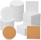 GNIEMCKIN 50 Pieces 4 Inch Round and Square Blank Ceramic Coasters, Unglazed Ceramic Tiles Coasters with Cork Backing Pads for Painting, DIY Crafts, White. by GNIEMCKIN