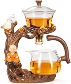 Magnetic Ball Tea Pot, Magnetic Ball Teapot, Lazy Tea Set, Heat Resistant Semi Automatic Drip Rotating with Infuser Magnetic Teapot Set for Gongfu Tea Making Ideal, Gift Set for Adults (A) by Pioautiy