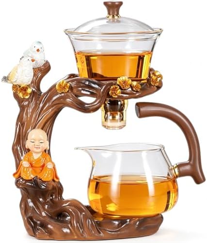 Magnetic Ball Tea Pot, Magnetic Ball Teapot, Lazy Tea Set, Heat Resistant Semi Automatic Drip Rotating with Infuser Magnetic Teapot Set for Gongfu Tea Making Ideal, Gift Set for Adults (A) by Pioautiy