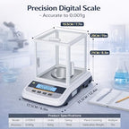 Lab Analytical Balance 500g x 0.001g Precision Digital Scale, with Windshield and RS232 Interface, for Scientific Laboratories, Research, Industrial, Kitchen, Food, Jewelry, 19 Units, 500g Weight - Image 6