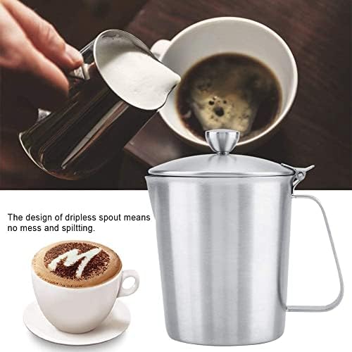 Stainless Steel Milk Frothing Pitcher Milk Frothing Pitcher High Capacity Stainless Steel Milk Frothing Pitcher Coffee Cup Mug with Cover Measurement(1000ML) - Image 3