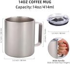 Volhoply 14oz Insulated Stainless Steel Coffee Mug with Lid Bulk 8 Pack,Double Wall Vacuum Travel Coffee Cup with Handle,Reusable Metal Cups Tumbler,Camping Mugs Keep Hot,Ideal Gifts(Silver,8) - Image 2
