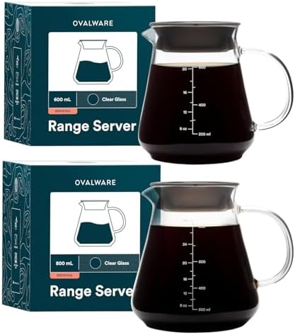 Ovalware Glass Range Coffee Server For Pour Over Coffee & Tea - 600ml and 800ml Microwave Safe & Heatproof 2.5mm Thick Glass Body by Ovalware