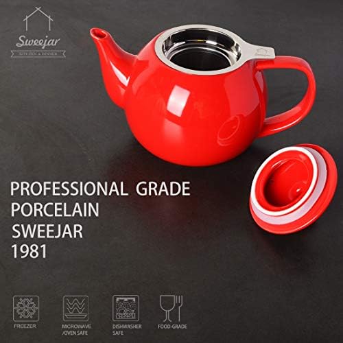 Sweejar Ceramic Tea Pots,30OZ Porcelain Teapot with Infuser(Red) - Image 2