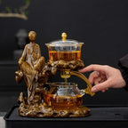 Zurucily Semi Automatic Teapot Set, Glass Teapot Set with Strainer Kungfu Tea Sets (Meditation-brown) - Image 2