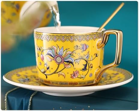 Coffee Cup Set with Saucer, Cup And Spoon, 200Ml Espresso Cups, Floral Ceramic Cups, Colorful Porcelain Coffee Mugs, Tea Cups, Mugs, Cappuccino Cups,Coffee cup i by AOPPLSOT