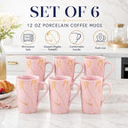 Pink Gold Marble Coffee Mugs Set of 6, 12 oz Porcelain - Image 2