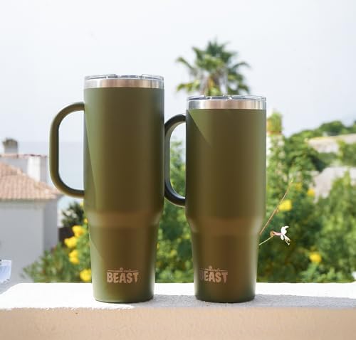 Beast 42 oz Tumbler with Handle Stainless Steel Vacuum Insulated Coffee Ice Cup Double Wall Travel Flask (Army Green) - Image 3
