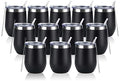 12 Pack Stainless Steel Wine Tumblers, 12Oz Double Wall Vacuum Insulated Wine Tumblers with Lids and Straws, Stainless Steel Stemless Wine Glasses for Coffee, Wine, Cocktails, Champaign, Black by Lifecapido