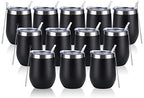 12 Pack Stainless Steel Wine Tumblers, 12Oz Double Wall Vacuum Insulated Wine Tumblers with Lids and Straws, Stainless Steel Stemless Wine Glasses for Coffee, Wine, Cocktails, Champaign, Black by Lifecapido