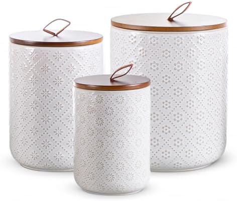 Mowtanco Embossed Ceramic Canister Set with Airtight Bamboo Lid by Mowtanco