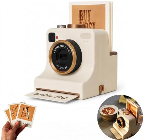 3D Printed Latte Art Camera, Includes 12 Coffee Latte Art Cards (Off White) by Unknown